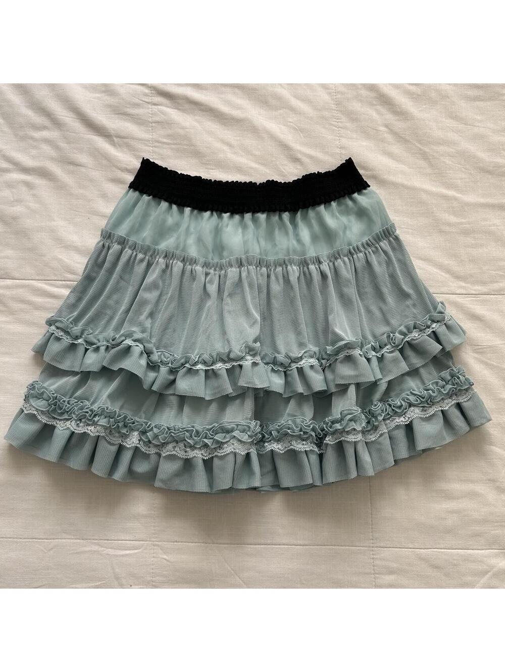Axes Femme Mint Baby Blue Tiered Ruffle Lace Mini Skirt Medium
